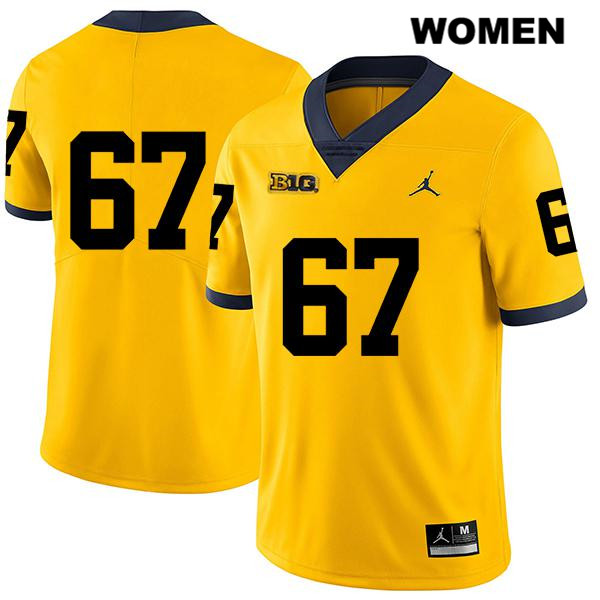 Women's NCAA Michigan Wolverines Jess Speight #67 No Name Yellow Jordan Brand Authentic Stitched Legend Football College Jersey WP25M17WA